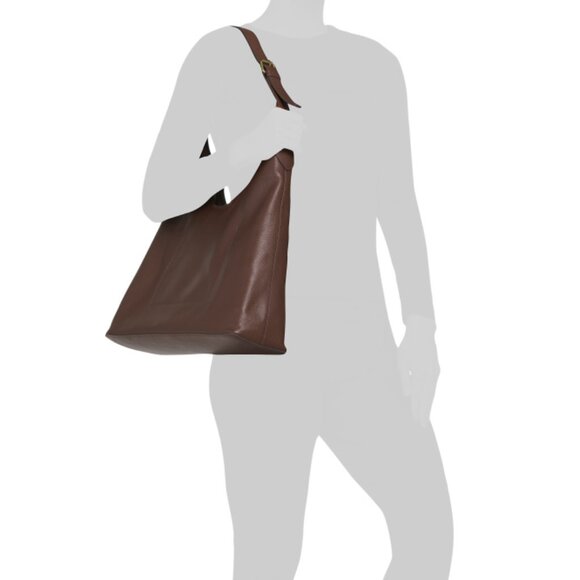 LUCKY BRAND Cappuccino Leather Anny Cow Print Hobo With Pouch - Picture 2 of 2